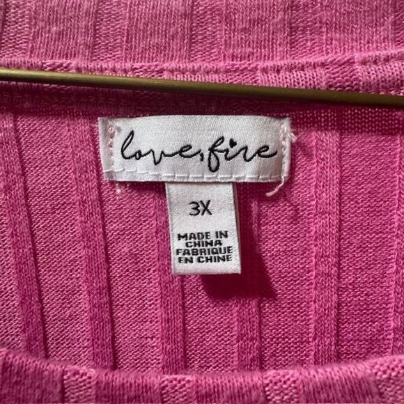 Love Fire Ribbed Pink Long-Sleeve Knit Top With Adjustable Side Drawstring Detai - Picture 3 of 6